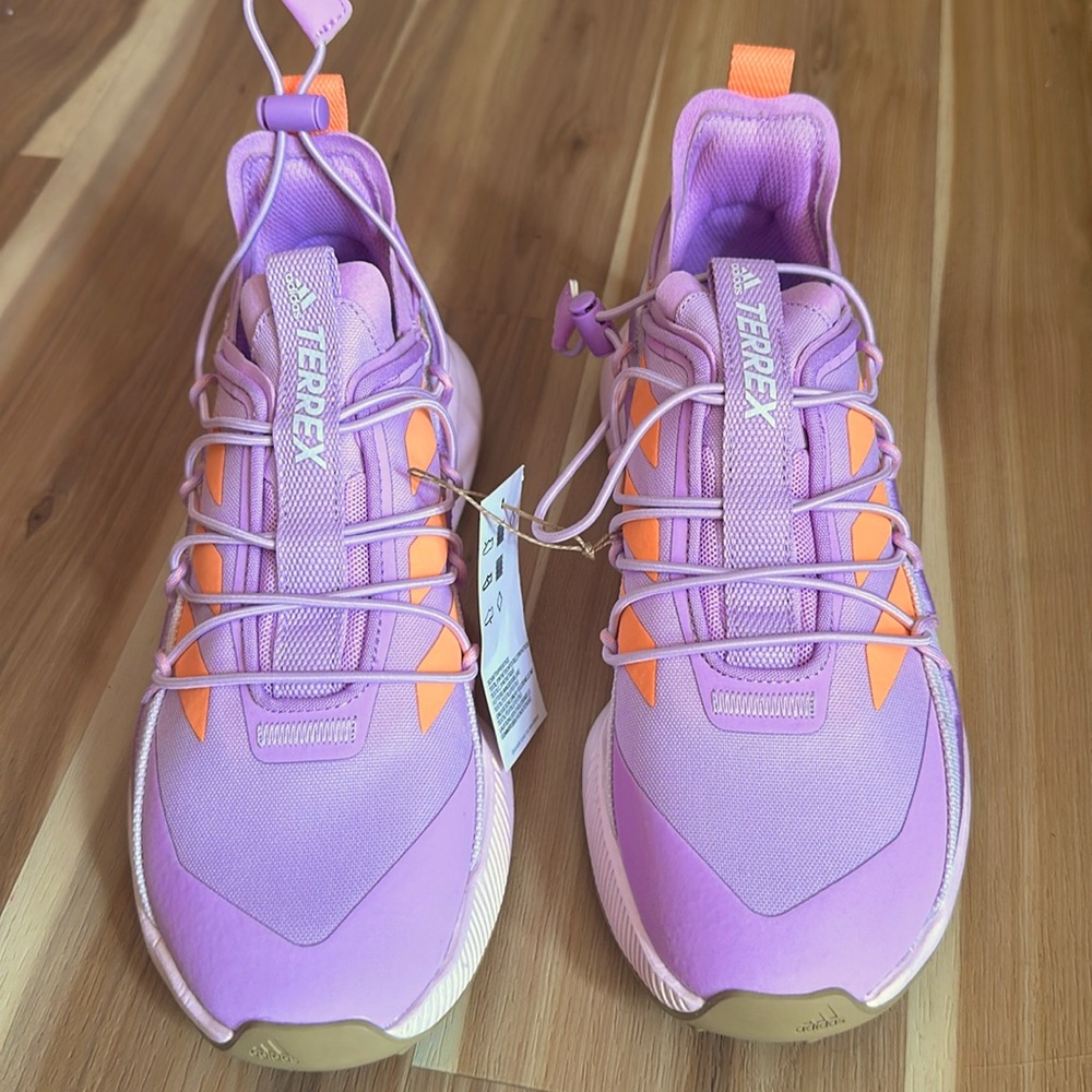 Adidas Terrex Voyager travel trail running shoes in lavender and neon orange NWT